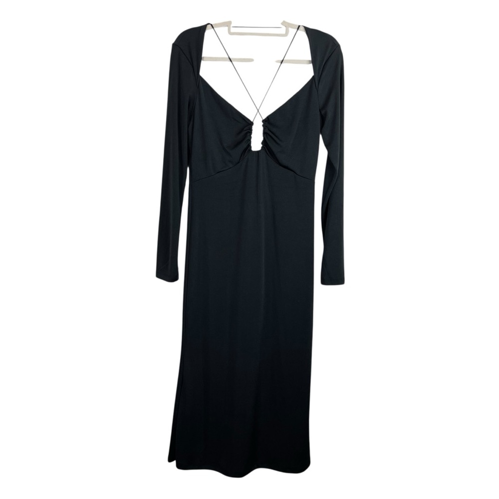 Jason Wu | Black Slinky Strappy Long Sleeve Midi Dress Gown